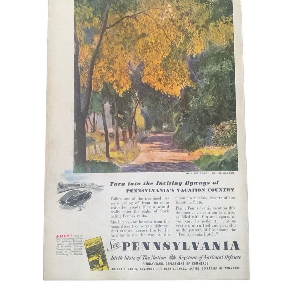 Vintage 1941 Pennsylvania Inviting Byways Ad Advertisement